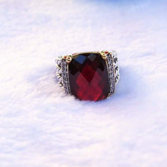 David Yurman Almandite Garnet Wheaton SS/18k Ring